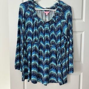 LILLY PULITZER Sadie stretch jersey waves Top sz M Bin-E